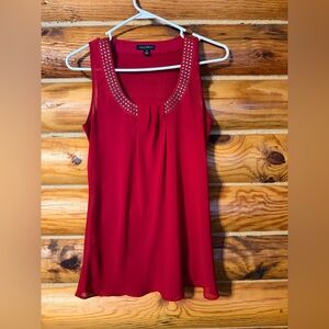 Willi Smith Red Sleeveless Blouse with Studded Neckline